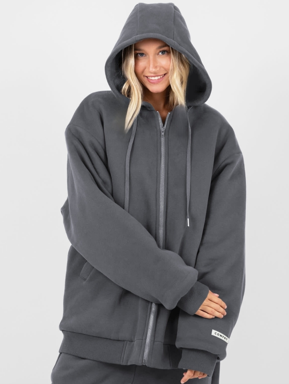 😊Price Firm🥰 ❤️NIP!!❤️ COMFRT WEIGHTED FULL-ZIP HOODIE STEEL GRAY MEDIUM
